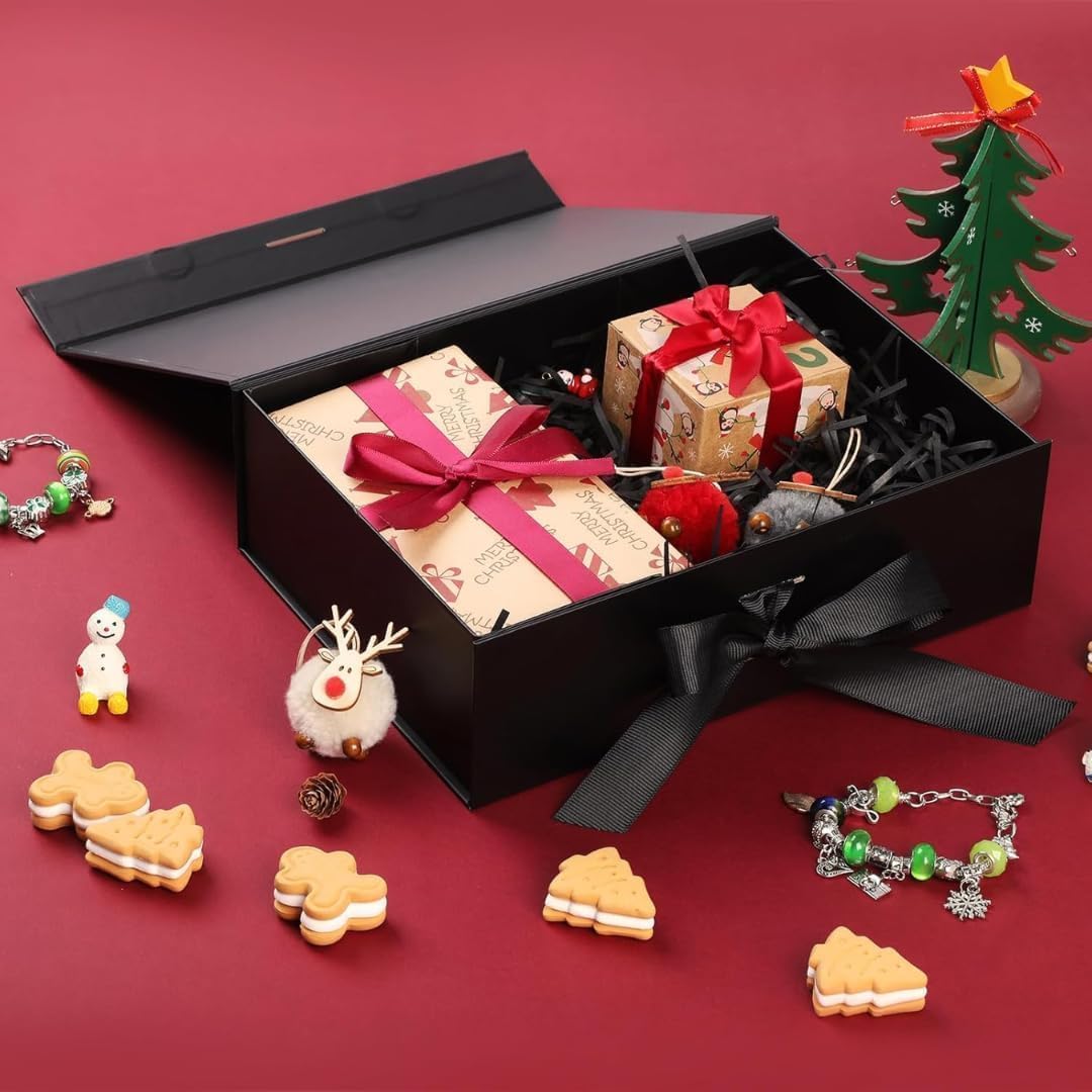 Trendi Premium Gift Box 21×21×9 cm with Bow Ribbon – Medium Luxury Folding Gift Box with Magnetic Closure | Reusable Elegant Present Box for Weddings, Birthdays & Holidays