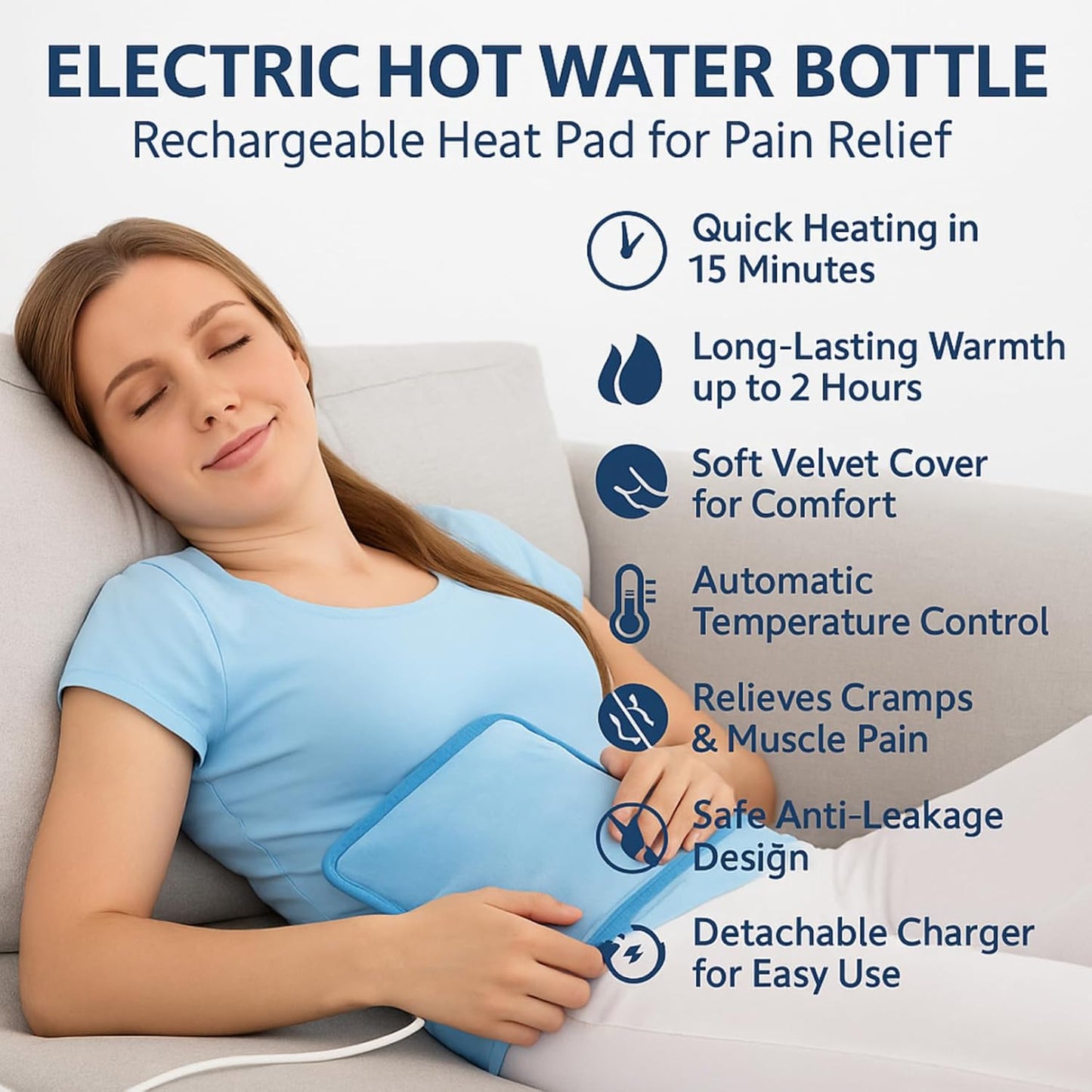 Electric Hot Water Bottle – Rechargeable Heat Pad for Pain Relief, Muscle Relaxation & Warmth | Fast Heating, Long-Lasting, Energy Saving Hot Compress