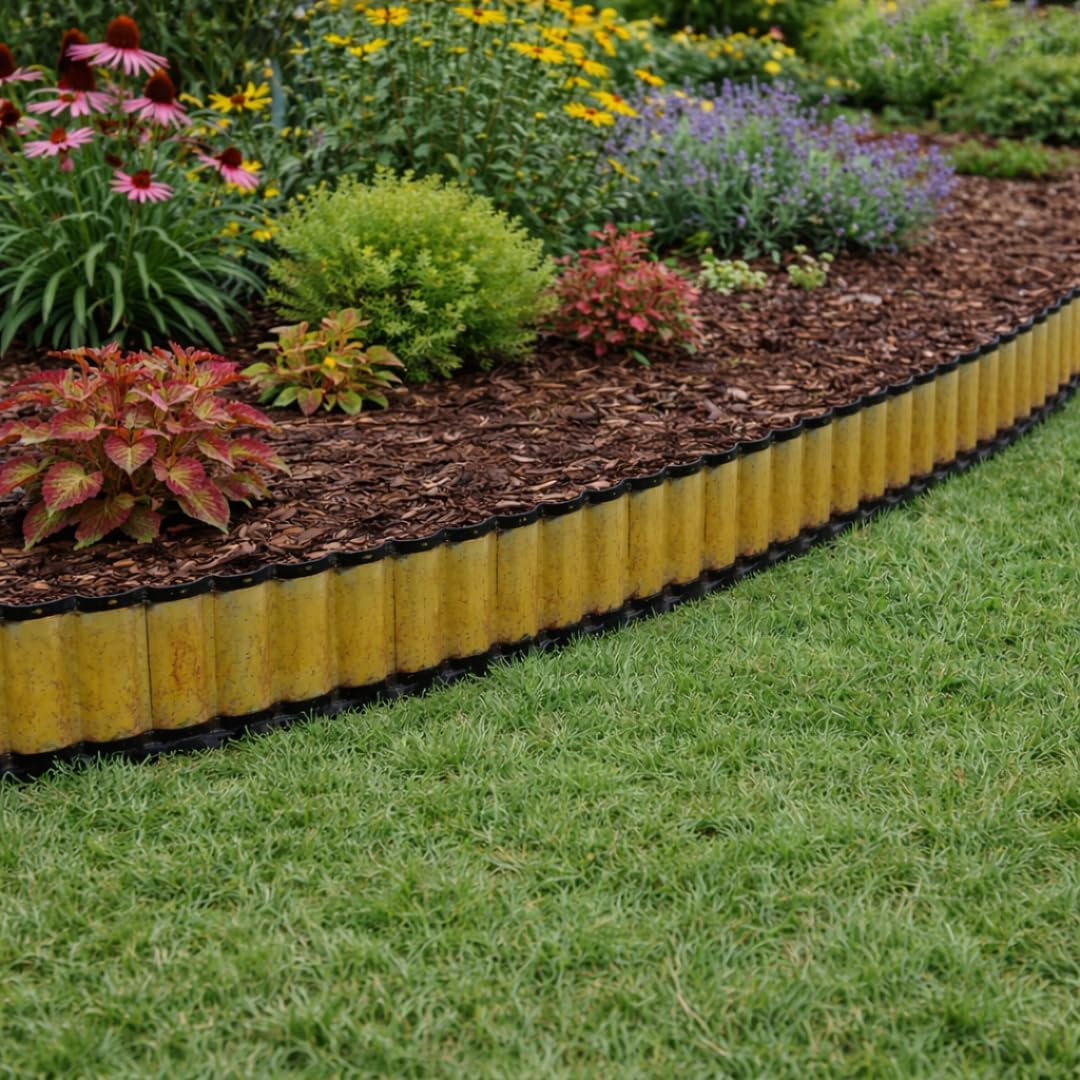 Trendi Corrugated Metal Garden Edging – Flexible Metal Garden Border Fence for Flower Beds, Paths & DIY Landscaping Projects – Rust-Resistant Outdoor Landscape Edging- Rust Yellow Finish