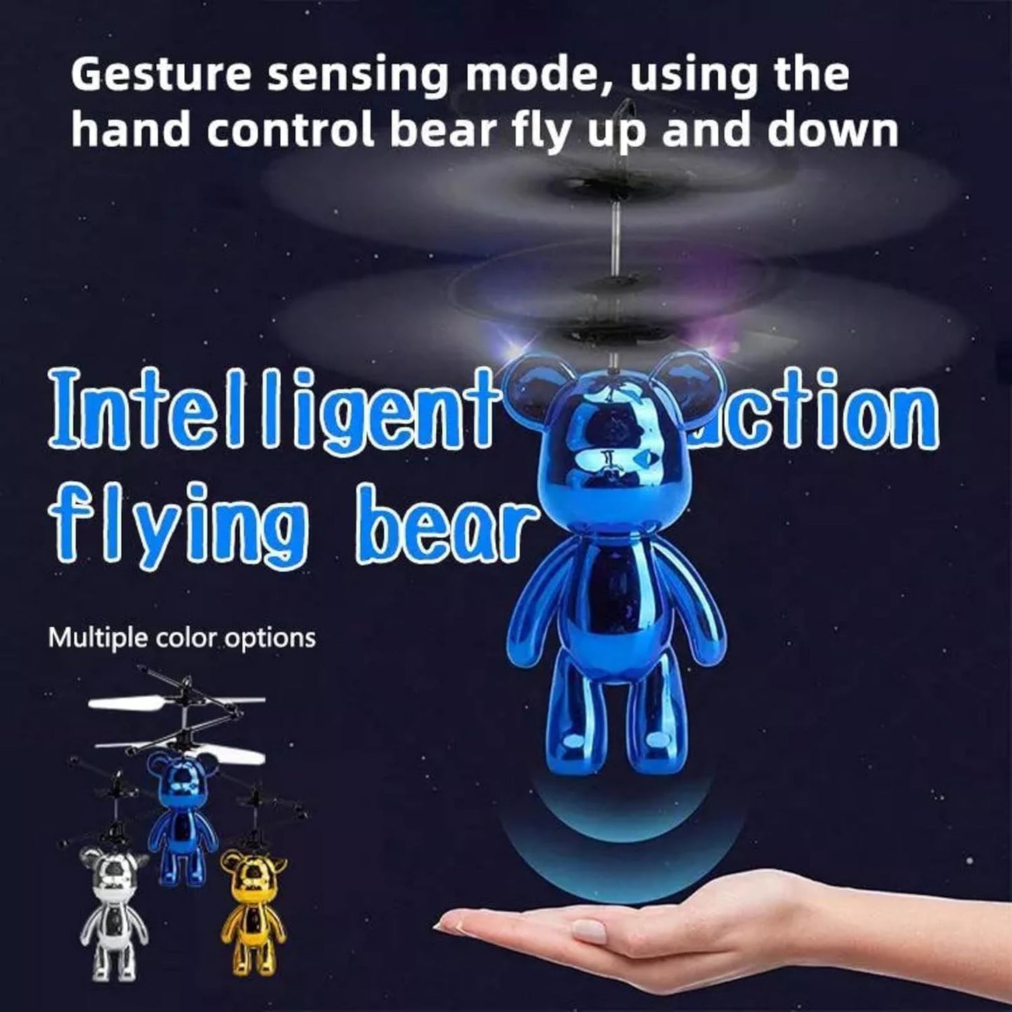 Trendi Rotary Flying Bear Helicopter Toy – Hand Sensor Induction Control Aircraft with LED Lights – USB Rechargeable Gesture Controlled Flying Toy for Kids & Adults – Indoor