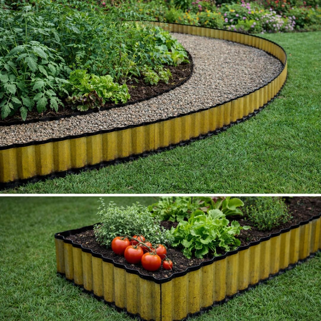 Trendi Corrugated Metal Garden Edging – Flexible Metal Garden Border Fence for Flower Beds, Paths & DIY Landscaping Projects – Rust-Resistant Outdoor Landscape Edging- Rust Yellow Finish