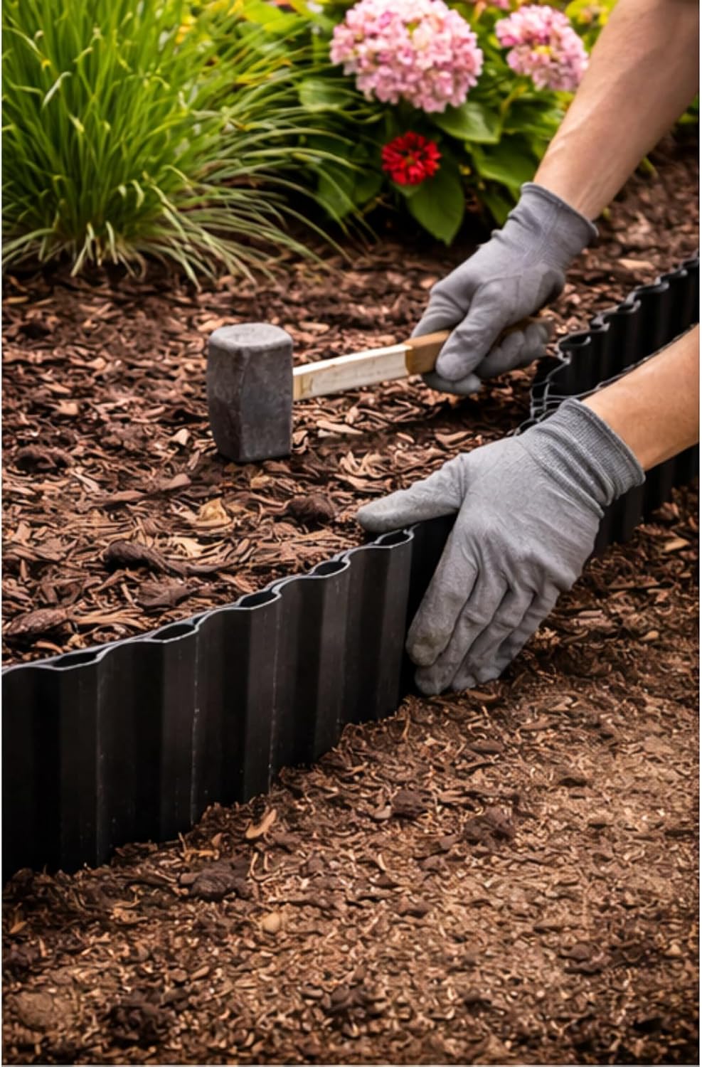 Trendi Heavy Duty Steel Lawn Edging – Flexible Metal Garden Border Fence for Flower Beds, Paths & DIY Landscaping Projects – Rust-Resistant Outdoor Landscape Edging, Black