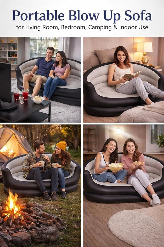 Inflatable Sofa Couch – Deluxe Armchair Style Air Couch with Backrest & Armrests, Soft Flocked Seating, Portable Blow Up Sofa for Living Room, Bedroom, Camping & Indoor Use