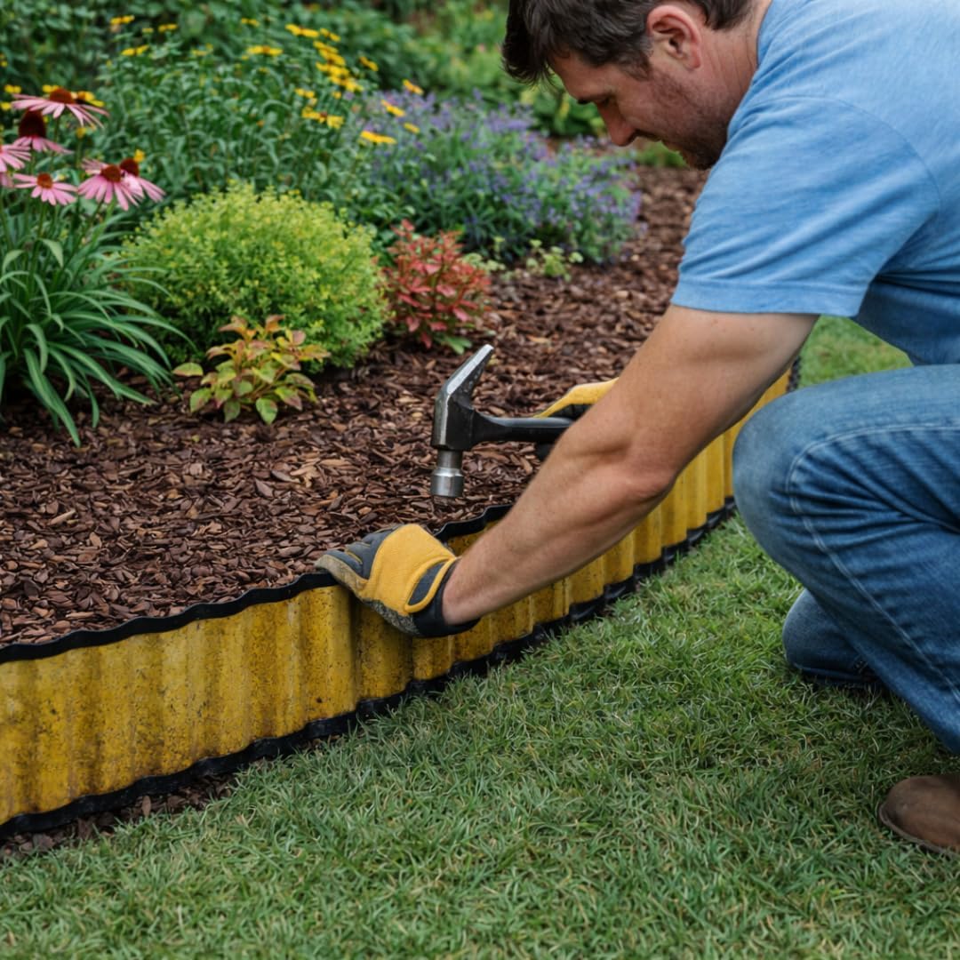 Trendi Corrugated Metal Garden Edging – Flexible Metal Garden Border Fence for Flower Beds, Paths & DIY Landscaping Projects – Rust-Resistant Outdoor Landscape Edging- Rust Yellow Finish