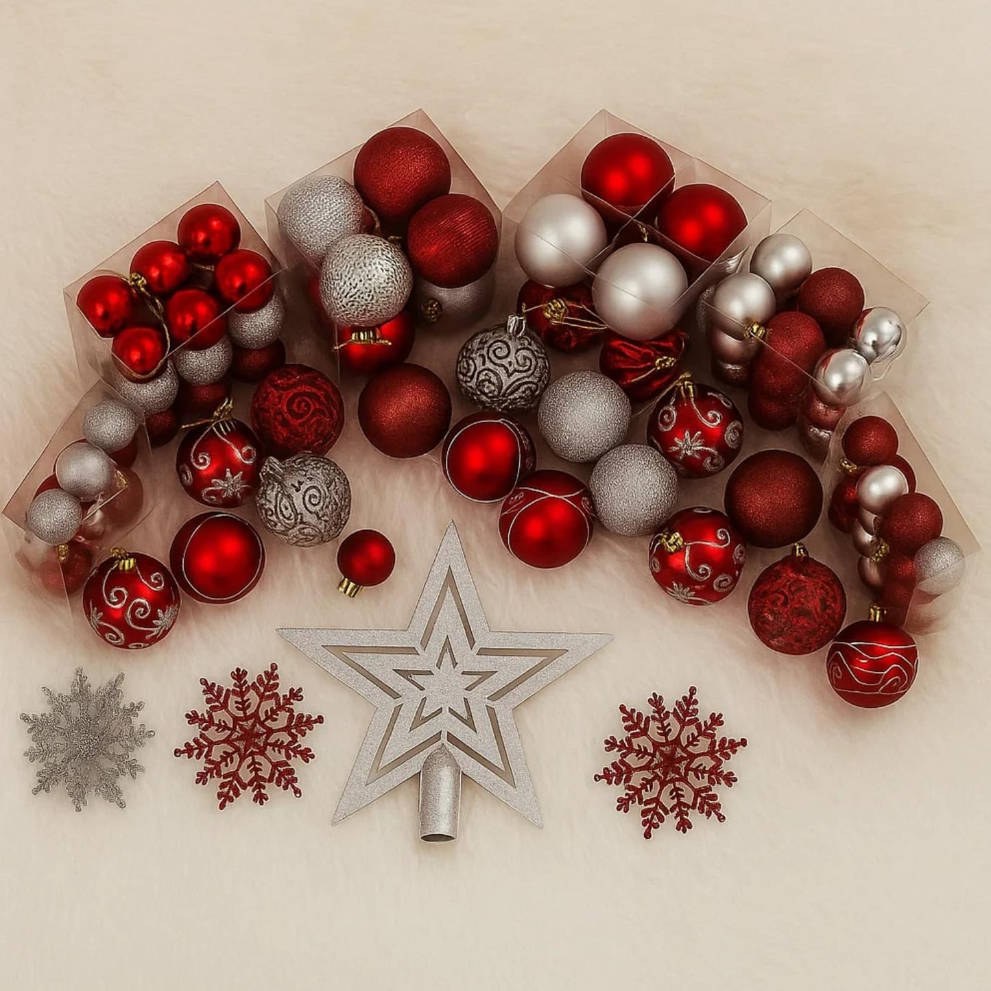 Trendi 106 Pcs Christmas Ball Ornaments Set with Tree Topper – Shatterproof Baubles for Christmas Tree Decorations, Holiday Ornament Set for Home, Party & Festive Décor