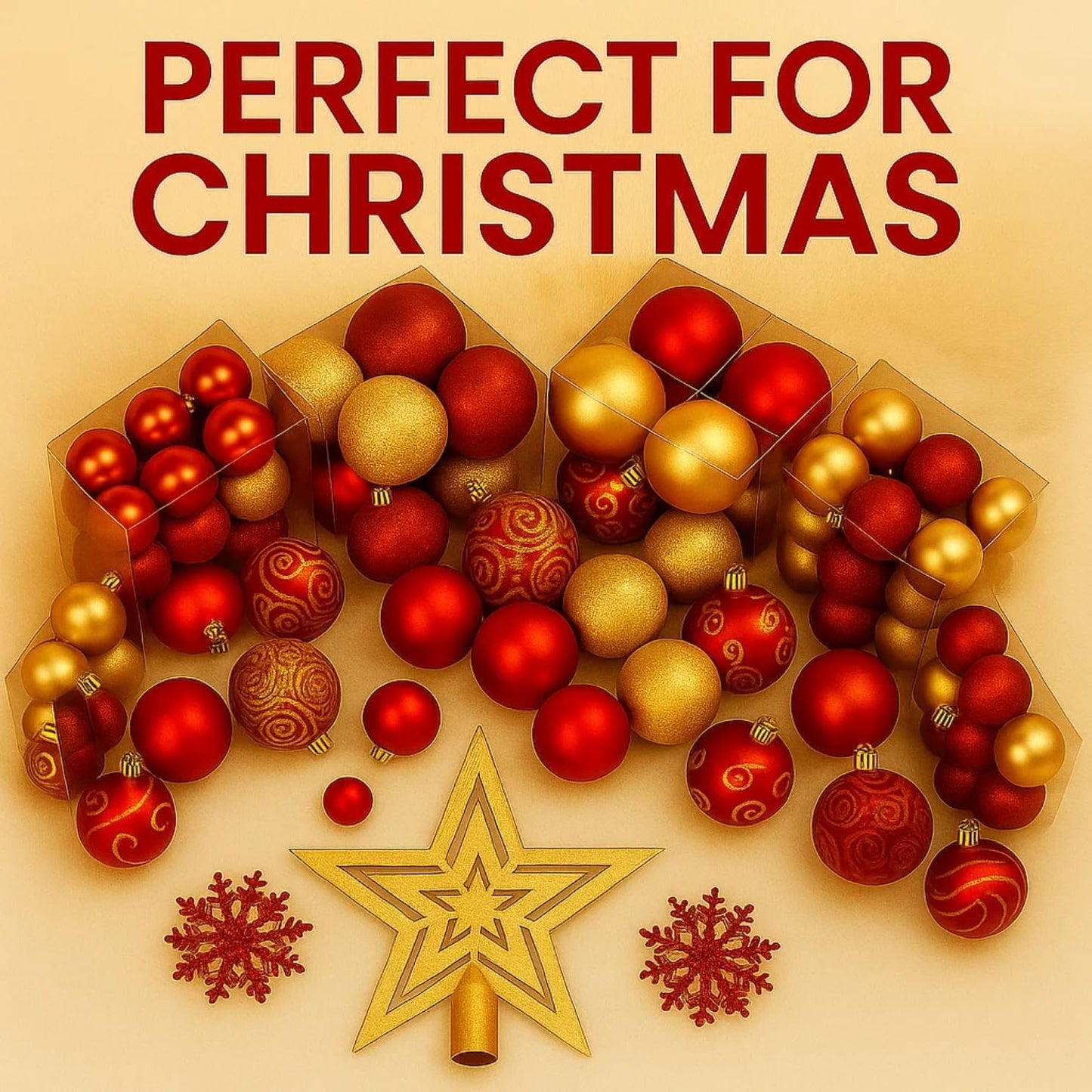 Trendi 106 Pcs Christmas Ball Ornaments Set with Tree Topper – Shatterproof Baubles for Christmas Tree Decorations, Holiday Ornament Set for Home, Party & Festive Décor