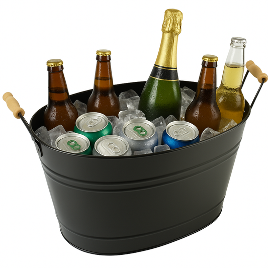 Trendi 24L Black Galvanised Steel Ice Bucket – Large Oval Drinks Cooler Tub for Parties, Wine, Beer, Cocktails, BBQs – Outdoor Beverage Chiller Pail