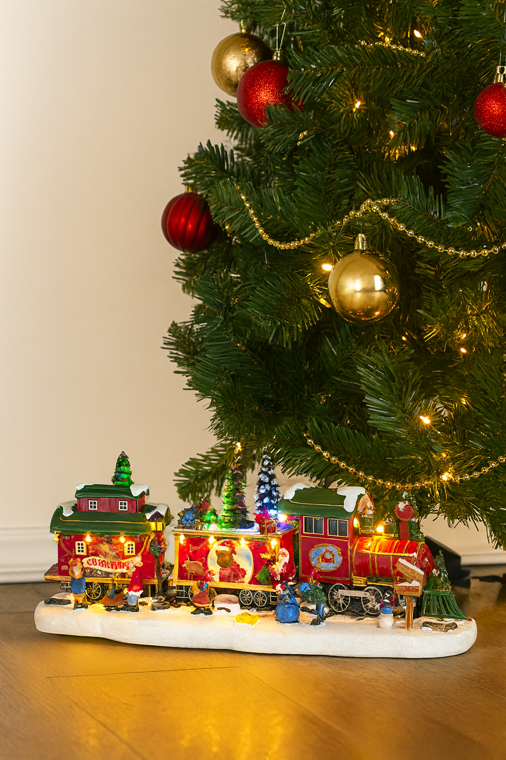 Trendi LED Christmas Train Decoration 48cm | Light Up Musical Christmas Scene with 19 LEDs | Battery or Mains Operated Xmas Ornament | Festive Village Train with Santa & Music Function