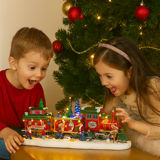 Trendi LED Christmas Train Decoration 48cm | Light Up Musical Christmas Scene with 19 LEDs | Battery or Mains Operated Xmas Ornament | Festive Village Train with Santa & Music Function