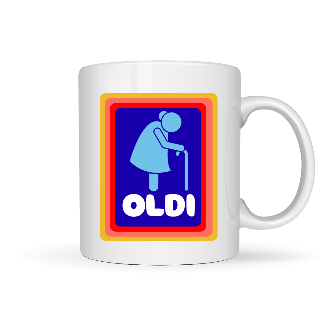 Oldi & Baldi Funny Mug — A Novelty Humor Coffee Mug Collection Featuring Old Age & Bald Jokes, Large 11oz White Ceramic Mug with Handle, Perfect Funny Gift for Birthdays, Retirement