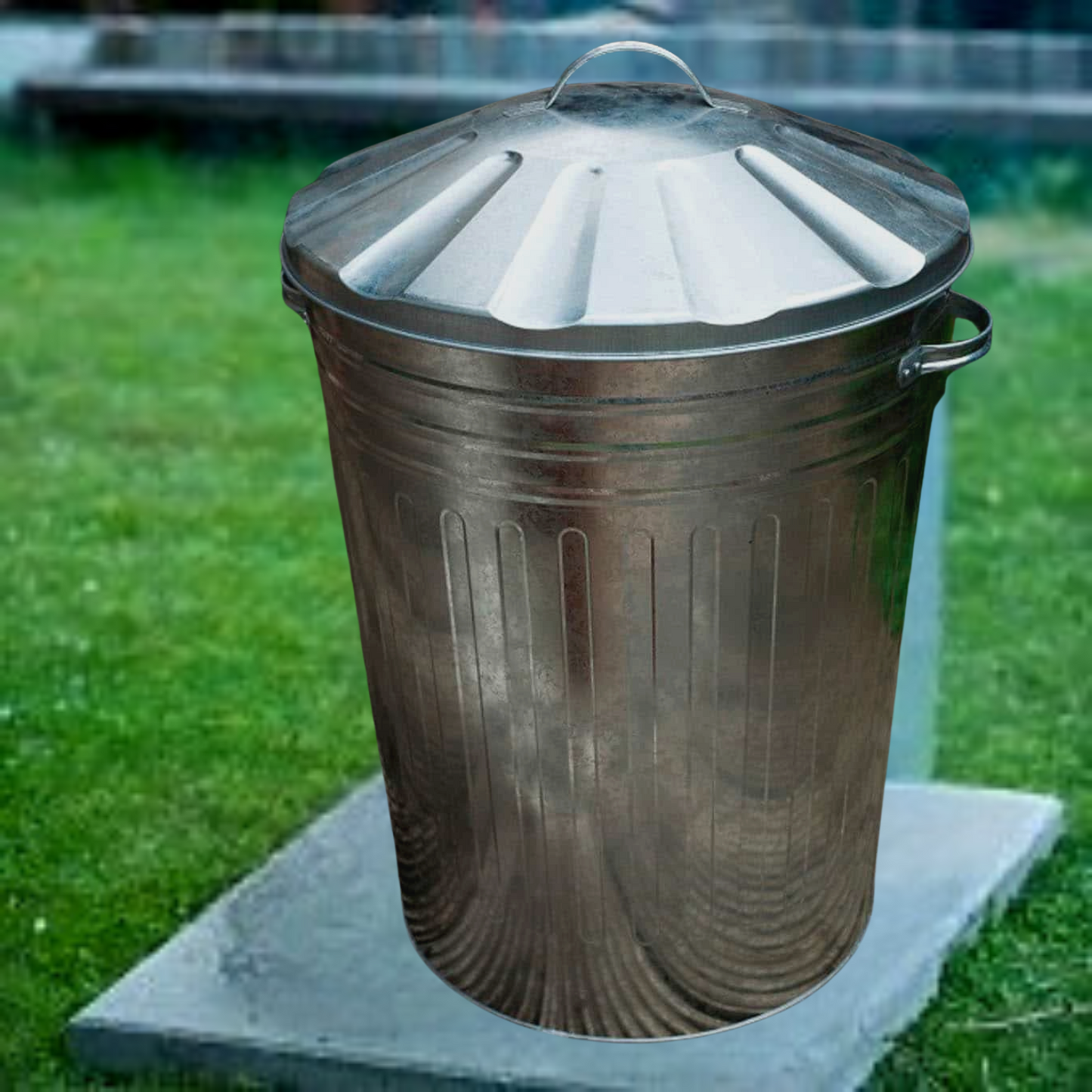 Large galvanised steel shop dustbin